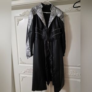 Women's Black and Silver Long Trench Coat